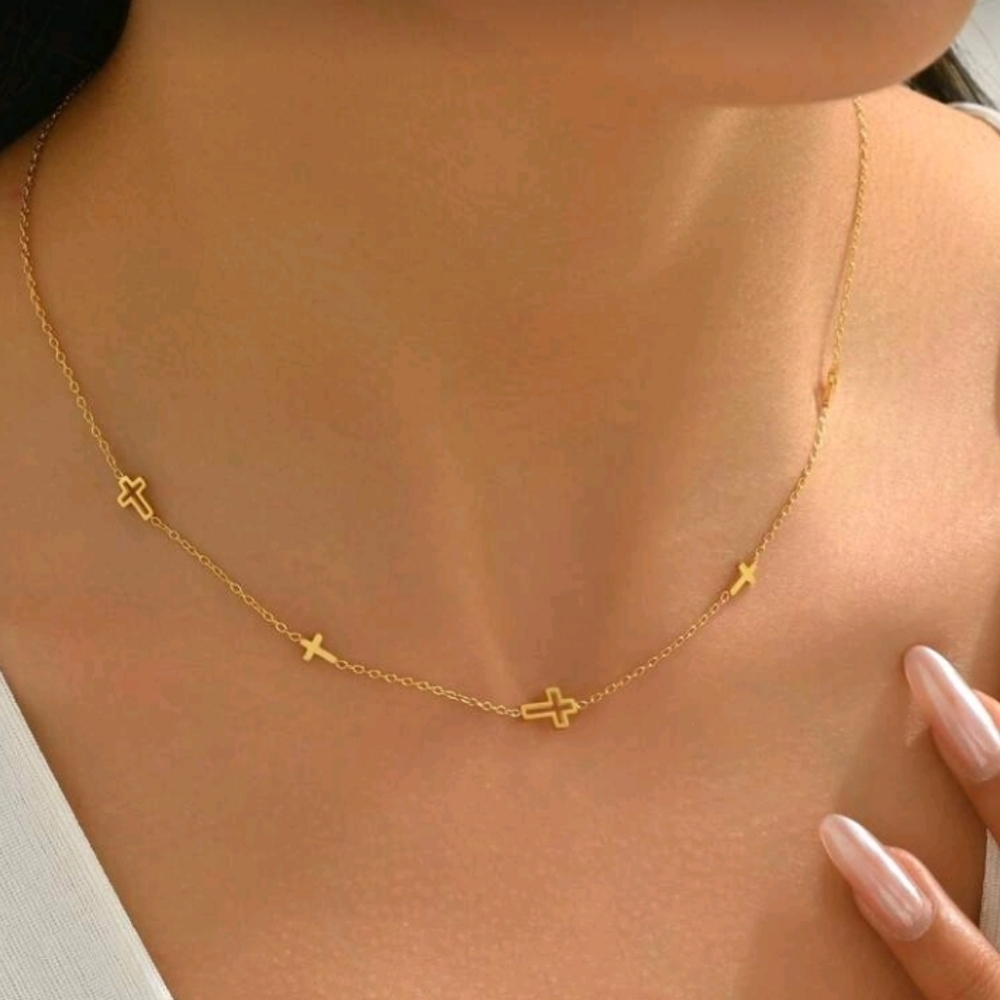NEW! 18K Gold Plated Minimalist Cross Station Delicate Necklace